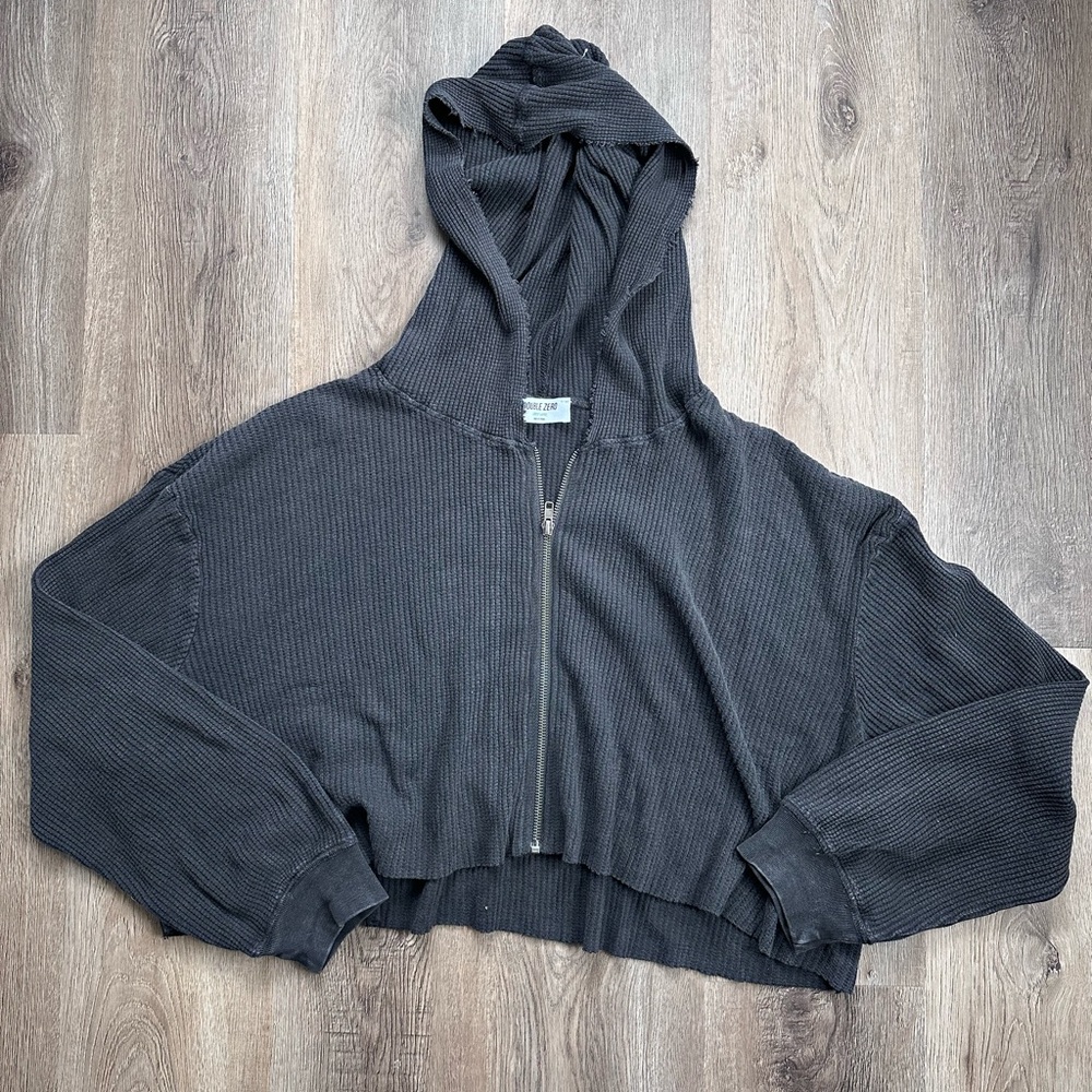 NWOT Double Zero Charcoal Waffle Zip Hoodie